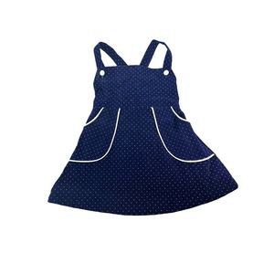 Vintage 60's Stiff Velvet Navy Polka Dot Pocket Toddler Sz. 3/4 PinaforeDress